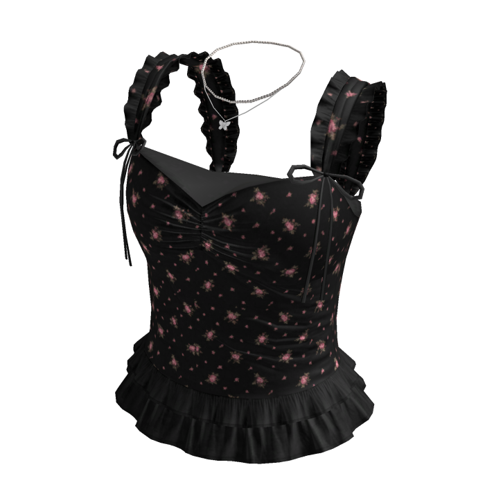 Floral Ruffle Strap Corset Top (Black)