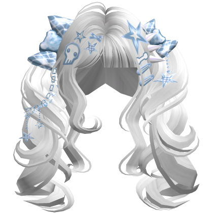 ♡ Scene Fluffy Gyaru Pigtails (White & Blue)
