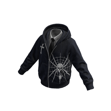 Navy Spiderweb Skull Hoodie w/ Tie 