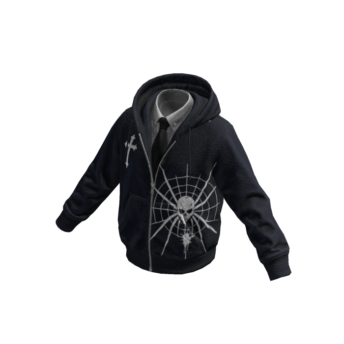 Navy Spiderweb Skull Hoodie w/ Tie 