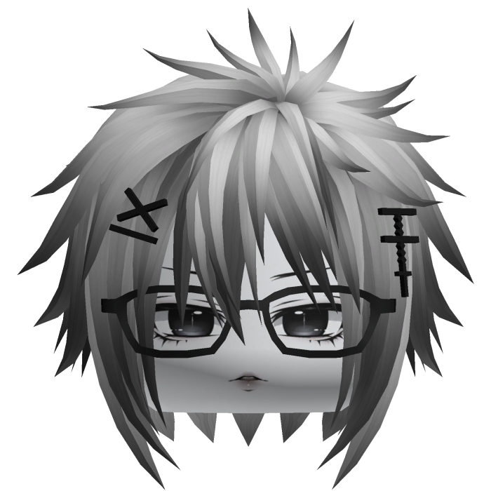 Silver Messy Emo Boy Hair w Glasses & Cross Clips