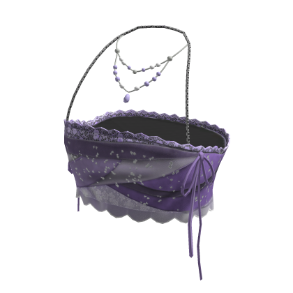 Coquette Lace Tube Top w/ Pearl Necklace (Purple)