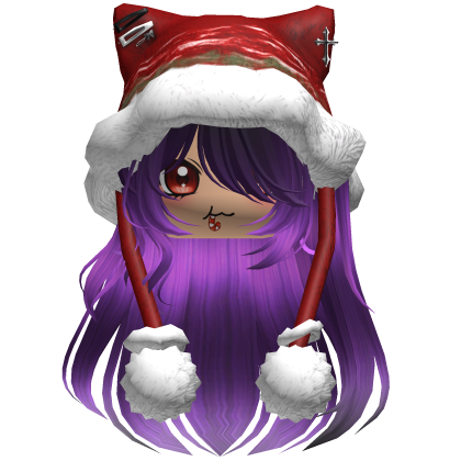 Long Purple and Gray hair cute Christmas hat Y2k