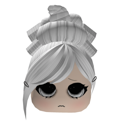 White Y2K Messy Bun Hair w/ Cute Sad Face Roblox item