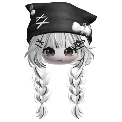 🍀Cute Girl Braided w/Cat Beanie(Black&White) Roblox item