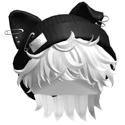 Messy Hair w/ Y2K Punk Cat Beanie(White)