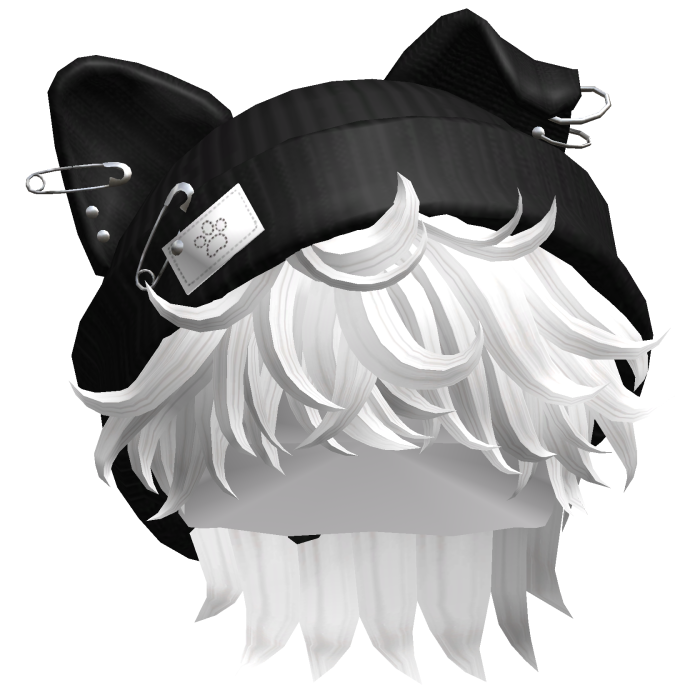 Messy Hair w/ Y2K Punk Cat Beanie(White)