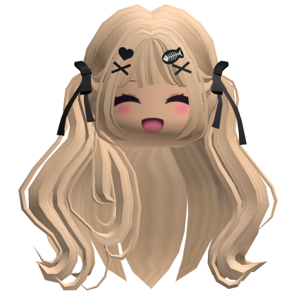 Blonde Cute Wavy Girl Hair Bow Pins Anime Smile Roblox item
