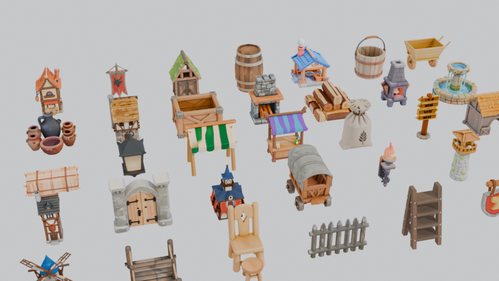 Medieval Village Pack 40 House Tavern Church Barn preview 2