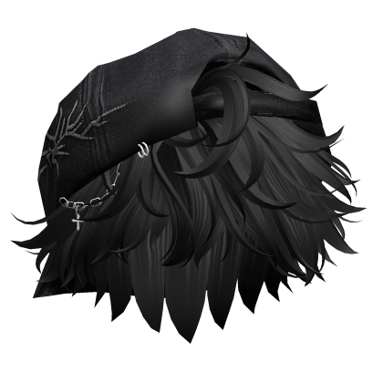 Messy Anime Boy Hair w/ Y2K Distressed Hat (Black)