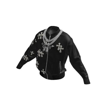 Black Streetwear Zip-Up Jacket w / Toy Chain