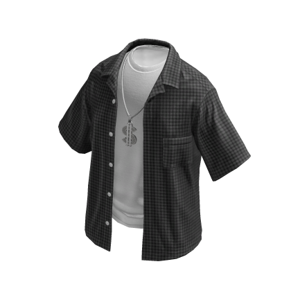 Unbuttoned Grey Plaid Shirt w/ Silver Dollar Chain thumbnail