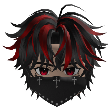 Spiky Hair w/ Bandana & Glasses (Black/Crimson)