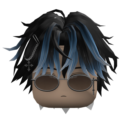 Messy Hair w/ Glasses & Chain (Black/Blue)