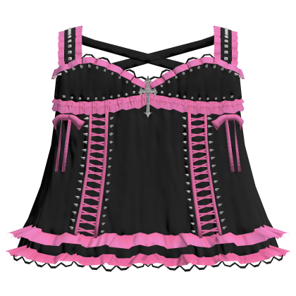 ♡ pretty ruffled babydoll dress in black & pink ୧
