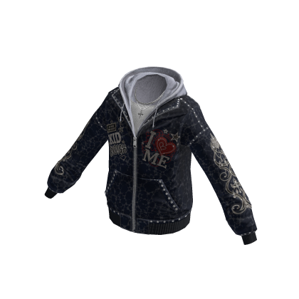 Emo Grunge Heart Zip Hoodie w/ Chain (Navy)