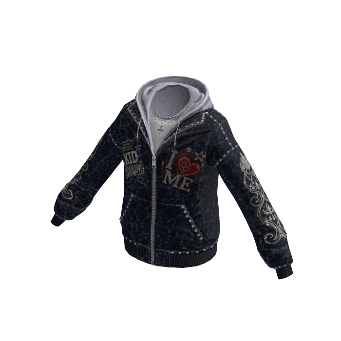 Emo Grunge Heart Zip Hoodie w/ Chain (Navy)