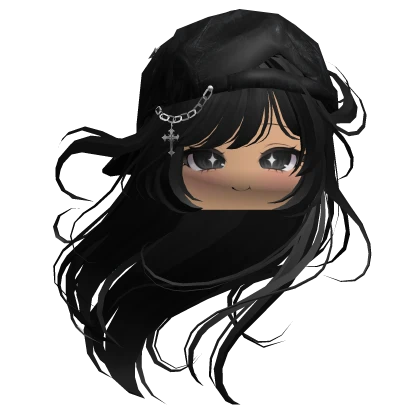 Black Windy Cute Emo Girl w/ Y2K Distressed Hat | Roblox