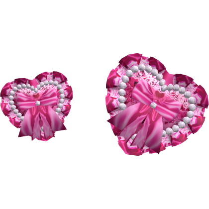 Pink Valentine Ruffled Pearl Heart Hair Bows Roblox item