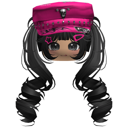 Black Skull Y2K Cap Twirly Hair