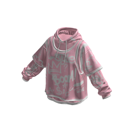 Kpop Layered Oversized Hoodie Graffity Pale Pink thumbnail