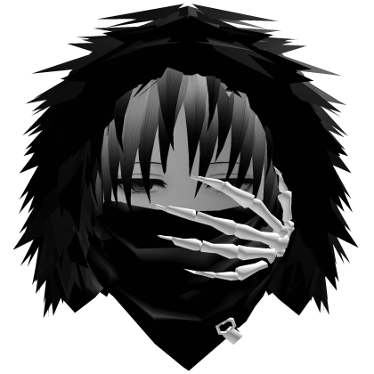 Vkei Black Hair Mask Hood Skeleton Hand Y2k Emo