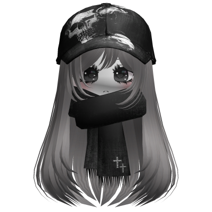 ♡ cute moe girl with emo skull hat + scarf