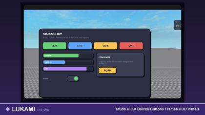 Studs UI Kit Blocky Buttons Frames HUD Panels preview 1