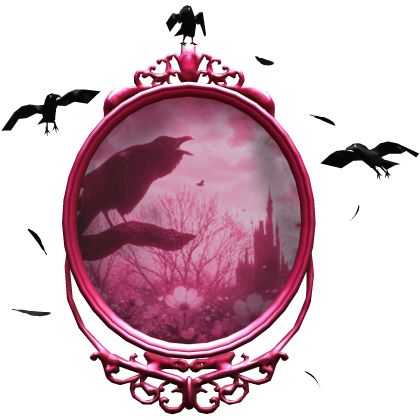 Crow Pink Bird Feather Haunted Halloween Mirror