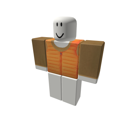 khaki sweater with orange puffer thumbnail