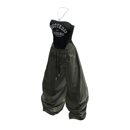 Y2K Swimsuit Wide Pants Outfit (Black/Khaki) thumbnail