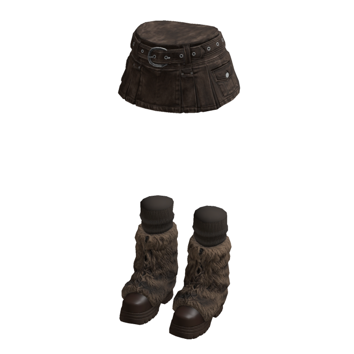 Mini Skirt with Studded Belt (Brown)