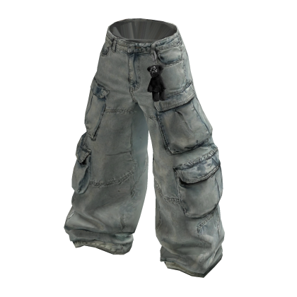 Y2K Baggy Cargo Jeans + Charm (Light Wash) thumbnail