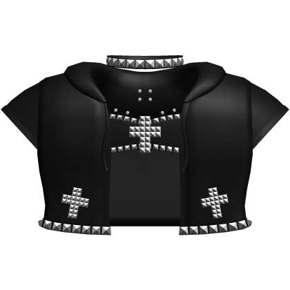 ♡ : emo alt studded hoodie w top in black v2