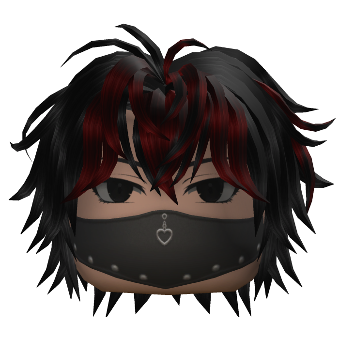 Messy Anime Hair w/ Mask (Black/Crimson)