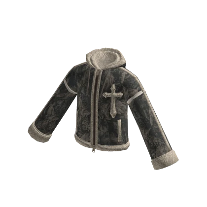 ✦ Y2K Cross Zip-Up Hoodie Acid Wash ✦ (Black) | Roblox Item