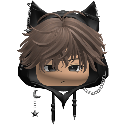 Cute Brown Emo hair Y2K cat-ear hoodie anime Roblox item