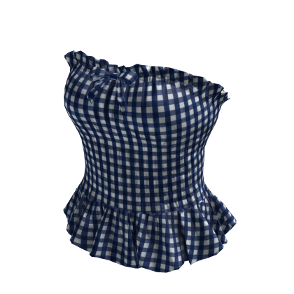 Gingham Ruffle Tube Top (Dark Blue) thumbnail