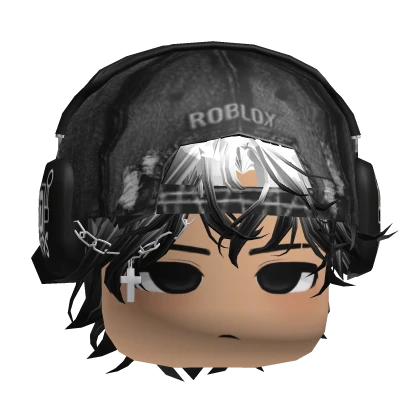 y2k messy hair w/ cap emo (white black) | Roblox Item