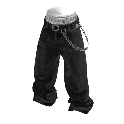 💗Y2K SAGGING JEANS WITH CHAIN BELT_BLACK