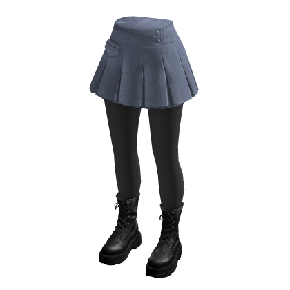 Pleated Wrap Skirt with Ankle Boots (Blue)