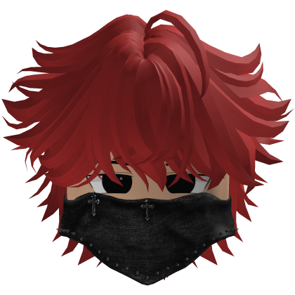messy fluffy anime hair with a Y2K mask (Red) thumbnail