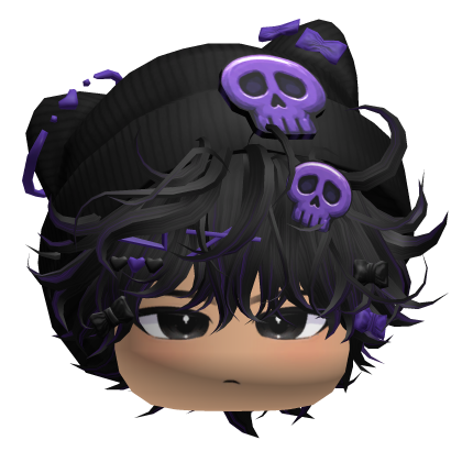 Rumpled Messy Hair w/ Skull Beanie (Black&Purple) Roblox item