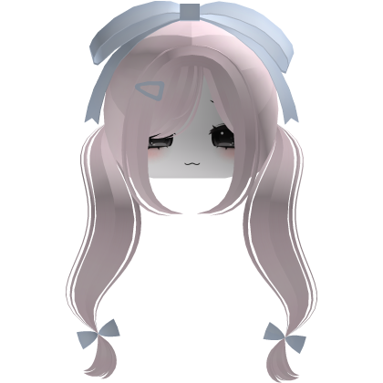 ♡ cute pink hair with blue bow + moe face mask Roblox item