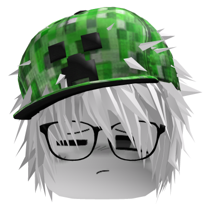 Vkei White Hair w/ Creeper Cap & Glasses