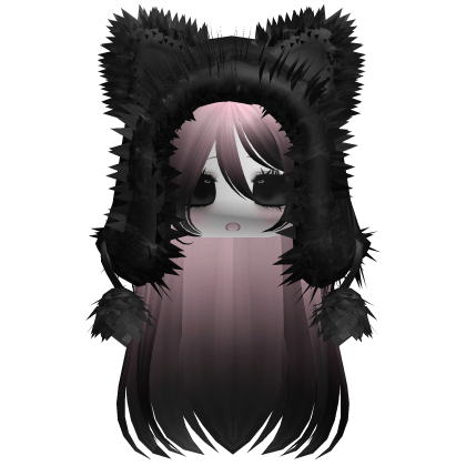 cute happy moe hair w fuzzy hood pink/black