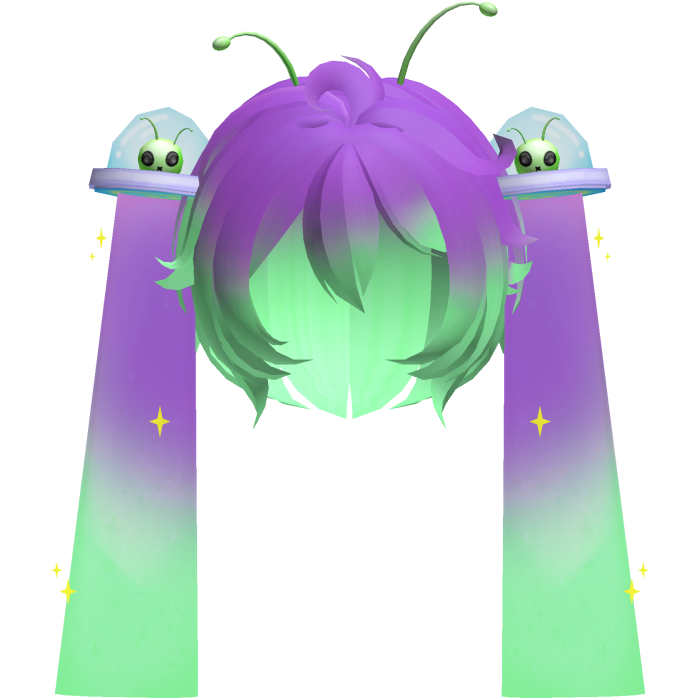 👽 Cute Silly Alien UFO Pigtails Hair Purple Green