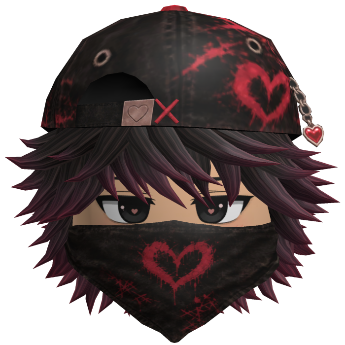 Dark Red Messy Emo Hair Heart Cap Mask Lover Boy