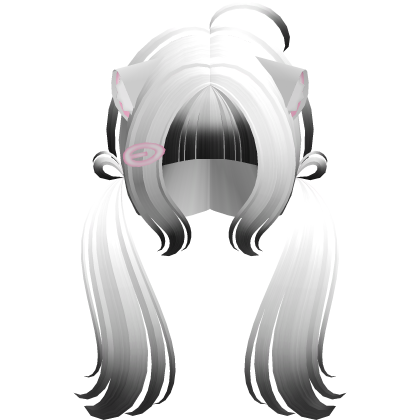 Cute Kitty Pigtails w/ Ears And Clip White&Black