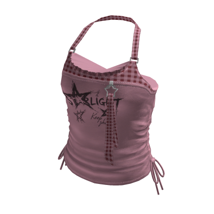 Y2K Checker Strap Graphic Crop Top (Pink)
